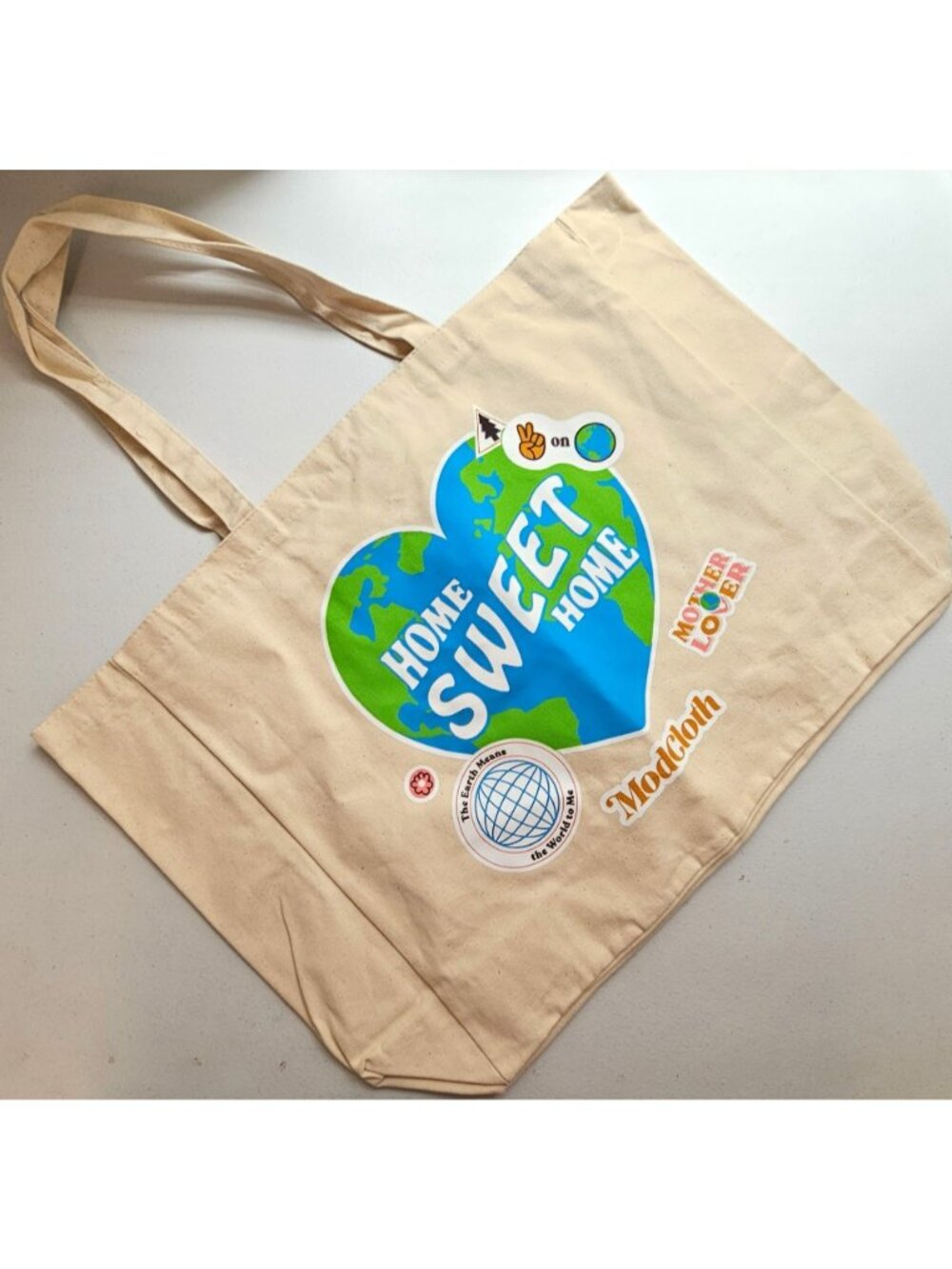 ModCloth Tote Bag Cream Home Sweet Home Earth Day 100% Cotton Packable Travel - Picture 2 of 16